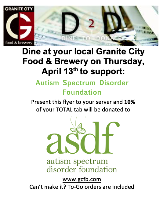 Autism Spectrum Disorder Foundation Dine 2 Donate April, 13 2017